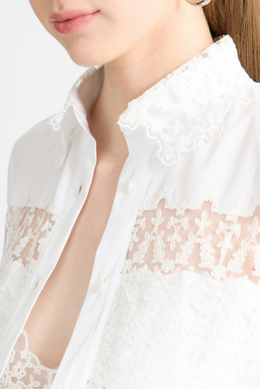 Cropped Cotton Poplin Shirt with Valencienne Lace