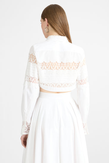 Cropped Cotton Poplin Shirt with Valencienne Lace