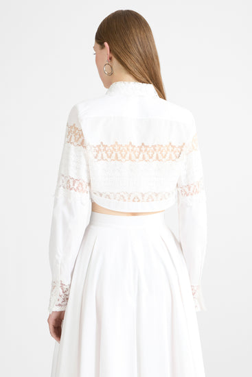 Cropped Cotton Poplin Shirt with Valencienne Lace