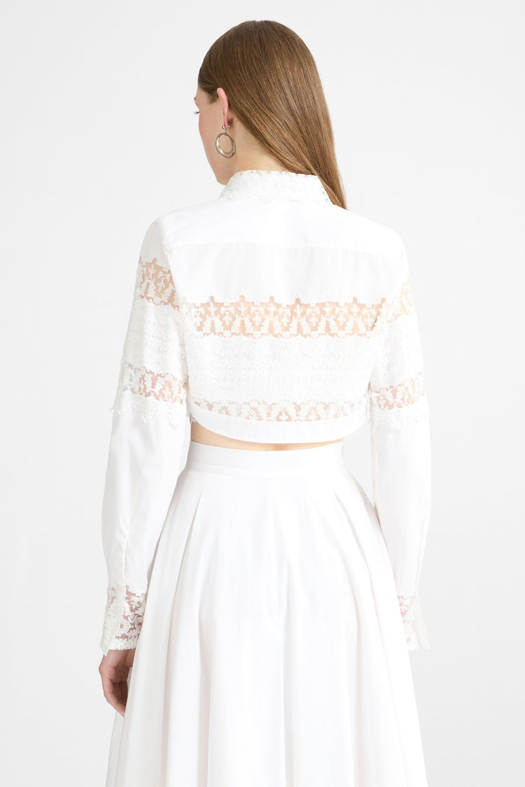 Cropped Cotton Poplin Shirt with Valencienne Lace