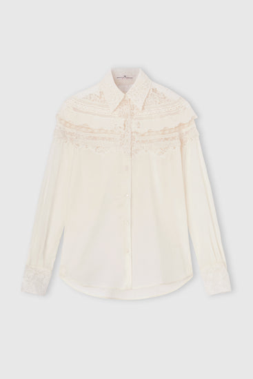 Chemise en mousseline de coton avec dentelles Valencienne, San Gallo et Rebrodé