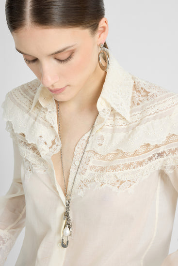 Chemise en mousseline de coton avec dentelles Valencienne, San Gallo et Rebrodé