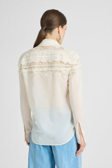 Cotton Muslin Shirt with Valencienne, San Gallo, and Rebrodé Lace