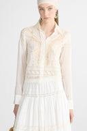 Cropped Cotton and Silk Muslin Shirt with Rebrodé and Valencienne Lace