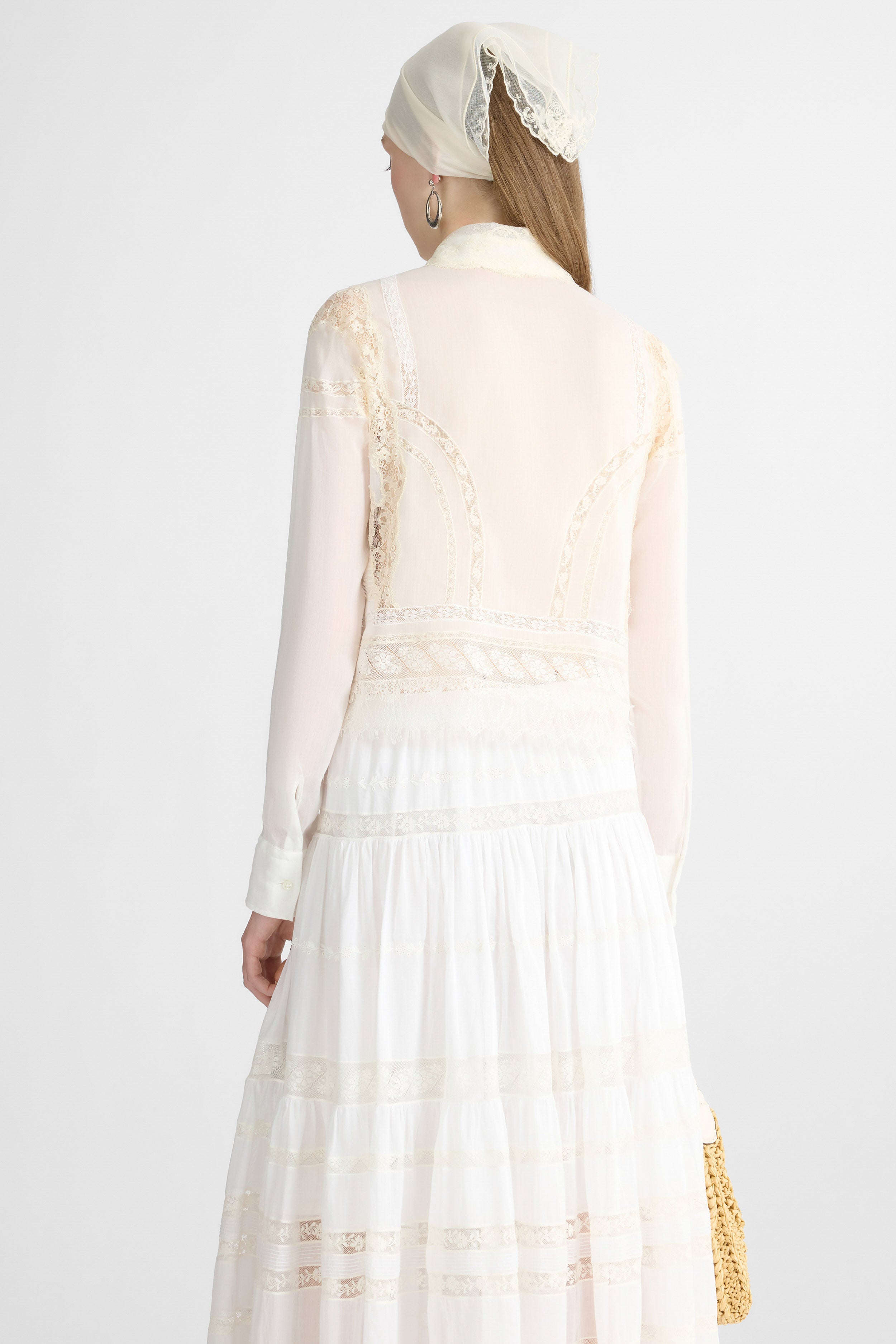 ERMANNO SCERVINO レース カットソー 白 Cropped cotton and silk muslin shirt with Rebrodé and Valencienne
