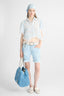 Cropped Silk Shirt with Blue Vichy Print and Valencienne Lace
