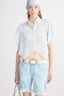 Cropped Silk Shirt with Blue Vichy Print and Valencienne Lace