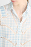 Cropped Silk Shirt with Blue Vichy Print and Valencienne Lace