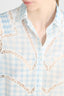 Cropped Silk Shirt with Blue Vichy Print and Valencienne Lace