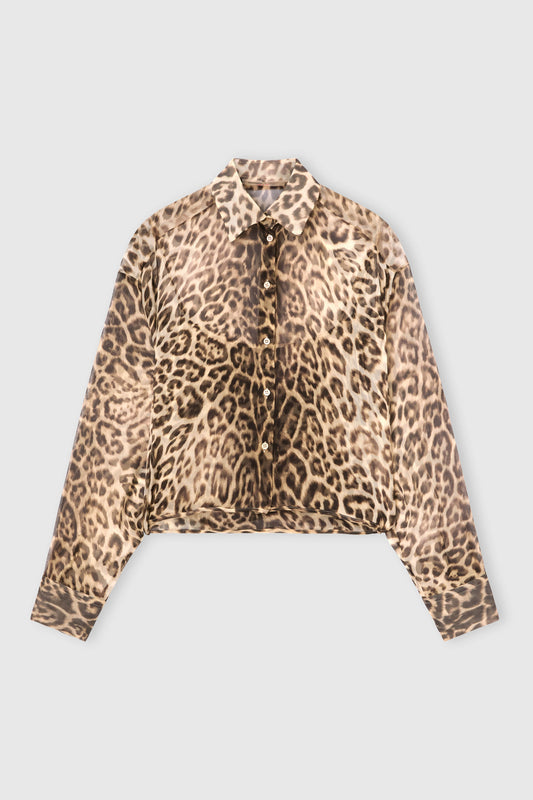 Silk shirt with natural-effect leopard print