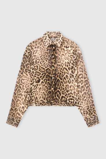 Silk shirt with natural-effect leopard print
