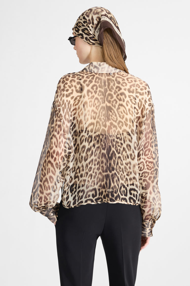 Chemise en soie avec imprimé léopard effet naturel