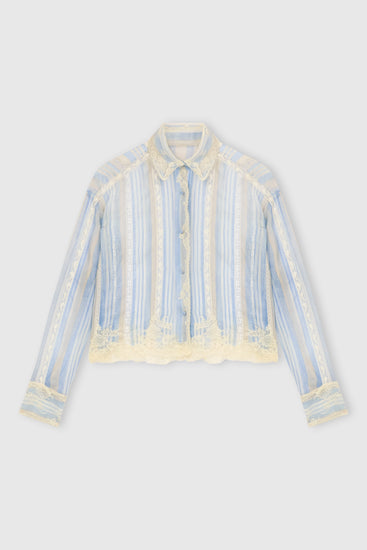 Silk shirt with striped print and lace details