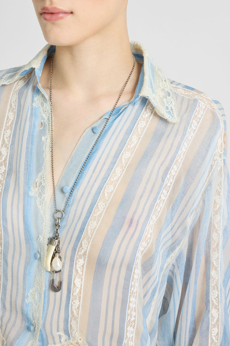Silk shirt with striped print and lace details