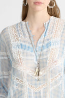 Silk Blouse with Vichy Print and Valencienne Lace