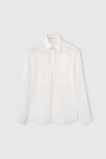 Poplin shirt with pleating and Valencienne lace