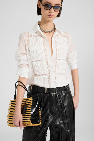 Poplin shirt with pleating and Valencienne lace