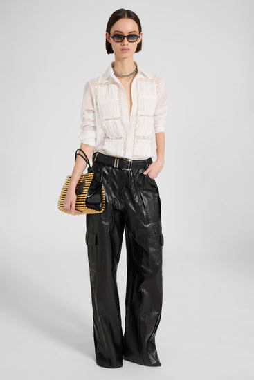 Poplin shirt with pleating and Valencienne lace