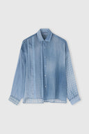 Regular silk crepe patchwork shirt with Valencienne lace