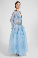 Regular silk crepe patchwork shirt with Valencienne lace