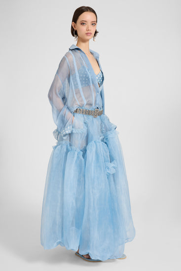 Regular silk crepe patchwork shirt with Valencienne lace