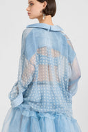 Regular silk crepe patchwork shirt with Valencienne lace