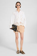 Boxy cotton poplin shirt with rebrodé lace