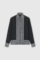 Crepe de chine silk shirt with scarf print and crystals