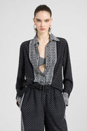 Crepe de chine silk shirt with scarf print and crystals