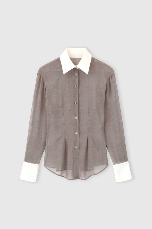 Prince of Wales technical georgette shirt