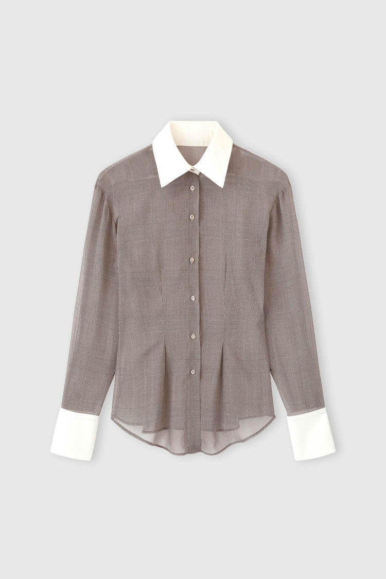 Prince of Wales technical georgette shirt