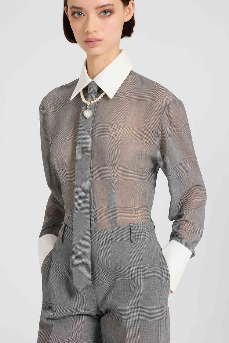 Prince of Wales technical georgette shirt