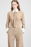 Beige and white Prince of Wales technical georgette shirt