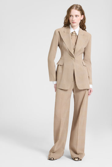 Chemise en georgette technique Prince de Galles beige et blanc