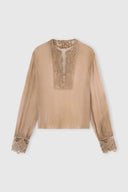 Pure silk blouse with floral cutwork