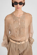 Pure silk blouse with floral cutwork