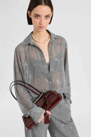 Regular-fit Prince of Wales technical georgette shirt with crystals