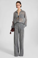 Regular-fit Prince of Wales technical georgette shirt with crystals