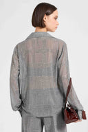 Regular-fit Prince of Wales technical georgette shirt with crystals