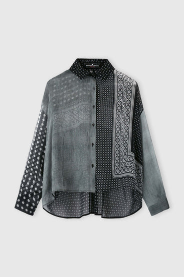 Chemise patchwork en chiffon de soie imprimé