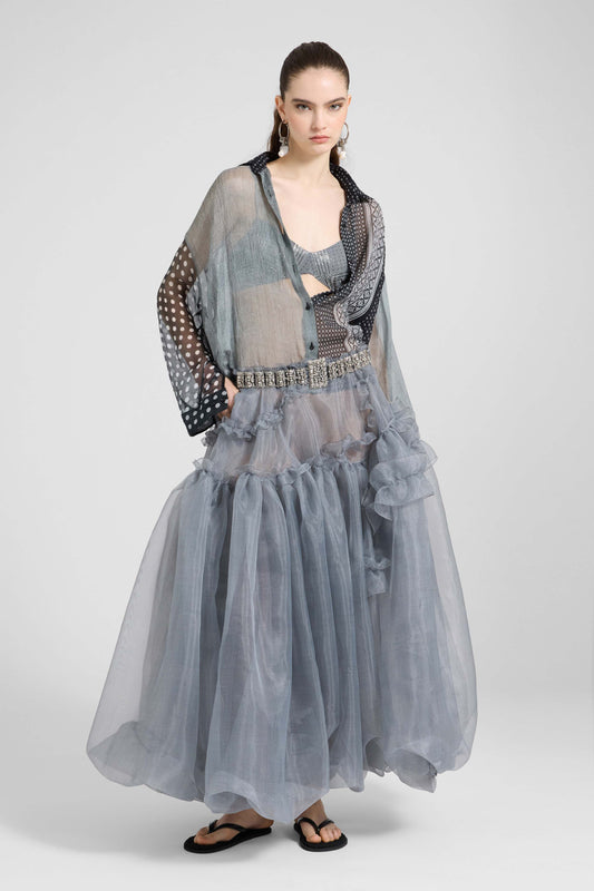 Patchwork printed silk chiffon shirt