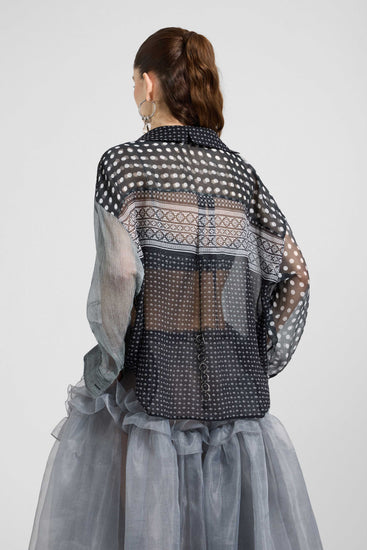 Chemise patchwork en chiffon de soie imprimé