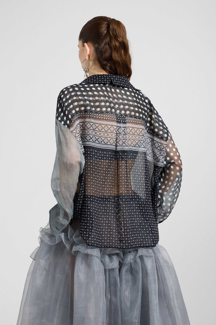 Chemise patchwork en chiffon de soie imprimé