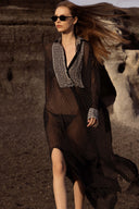 Long silk chemisier with bandana print and crystals