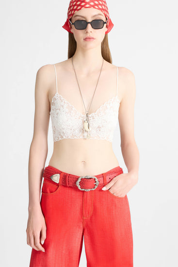 Unstructured Tulle White Bra with Rebrodé Lace