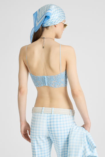 Unstructured Tulle Light Blue Bra with Rebrodé Lace