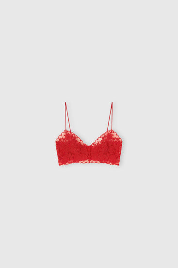 Unstructured Tulle Red Bra with Rebrodé Lace