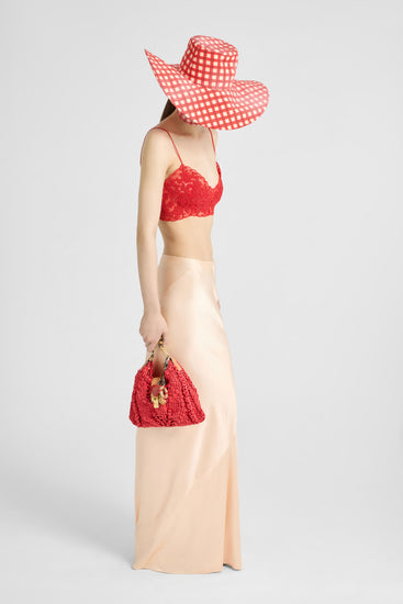 Unstructured Tulle Red Bra with Rebrodé Lace