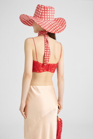 Bra rosso destrutturato in tulle con pizzo rebrodè