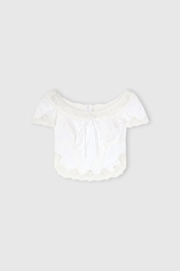 Short-Sleeve Cotton Poplin Top with Chantilly Lace